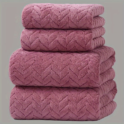 4-Pack Plush Bath Towels, Soft & Quick-Dry, Absorbent & Anti-Shedding, Polyester, for Autumn/Winter, Swimming, Gym, Sauna, Bathroom, Christmas Gift, No Fragrance