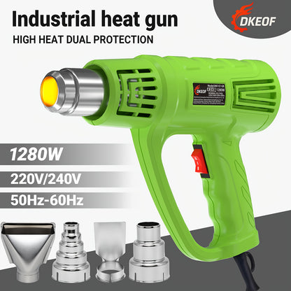 DKEOF Turbo Heat Gun Pro - 1280W High-Power Industrial Heat Gun with 4-Nozzle Kit, 100-600°C Precision Temperature Control, Overheat Protection, Durable Construction, Ergonomic Design, Heavy-Duty Metal Construction for Weldi