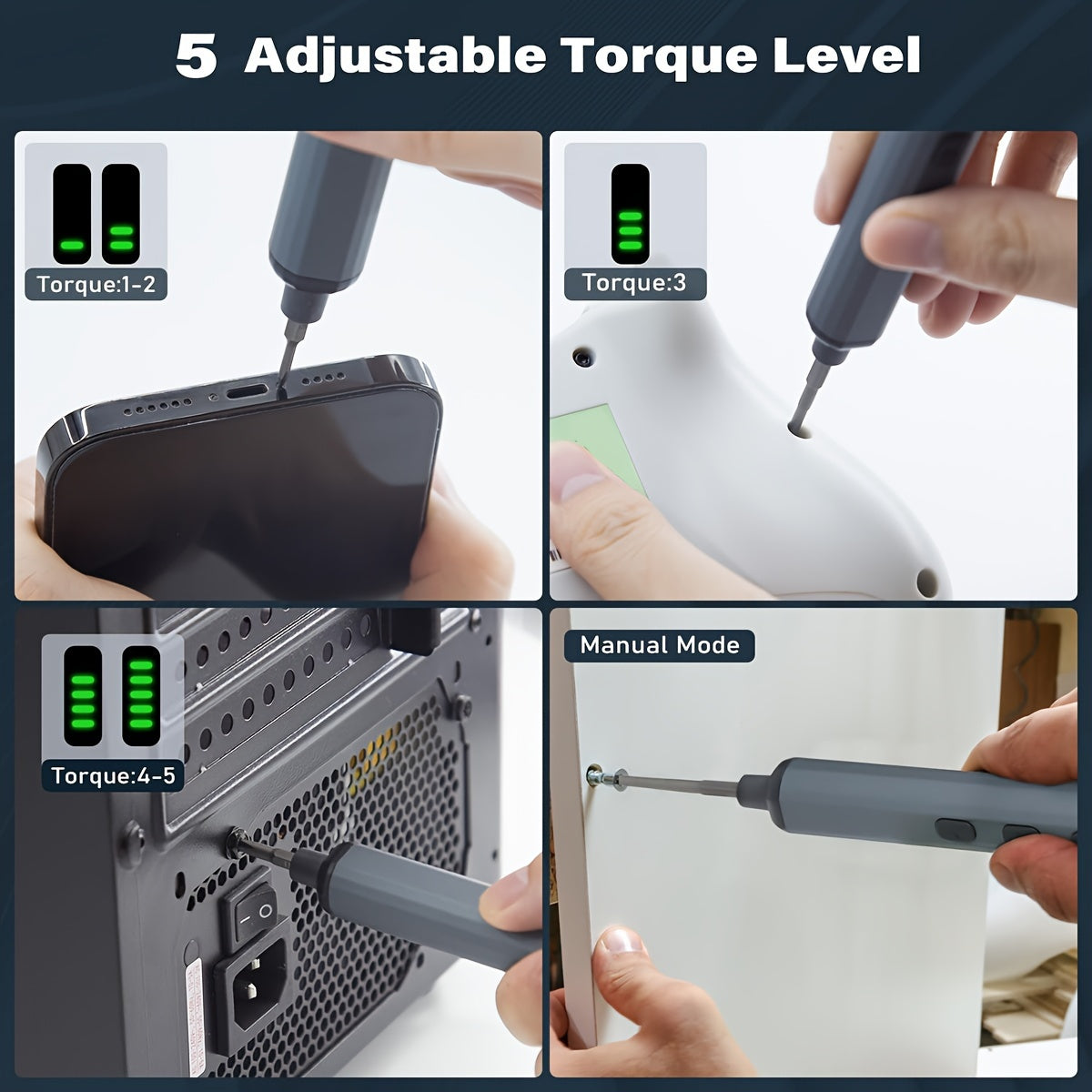 Chave de fendas elétrica 68 em 1 melhorada com 5 níveis de binário (0,1-0,5 Nm), conjunto de precisão com bateria recarregável de 350 mAh e luz LED, ferramenta para reparações domésticas em telemóveis, relógios, câmaras e computadores portáteis.