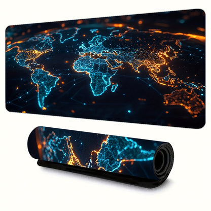 1 durable gaming mouse pad, non-slip washable keyboard desk mat accessory, an ideal gift for gamers, office and study accessories - global map of the digital world