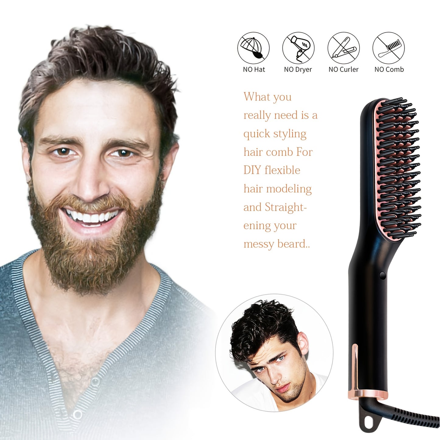 UKLISS Electric Hair Straightener with Fast Technology - 3-in-1 Hair Straightener Brush, 220V Plug & Compact Design for Men & Women, Long & Short Hair, Professional Salon & Home Use, Hair Straightener For Women, Hair Straight