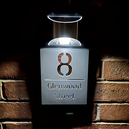 Customizable Text Solar-Powered Double-Layer Acrylic Door Sign - Golden and Silvery Dual-Layer Acrylic Design - Suitable for Companies, Homes, Apartments, Bars, etc. as Outdoor Entrance Street Address Wall Decor