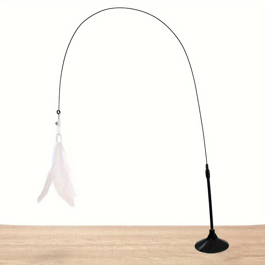 1pc Feather Decor Cat Teaser Stick Toy, Durable Cat Chew Toy With Bell And Suction Cup For Cat Interactive Supply