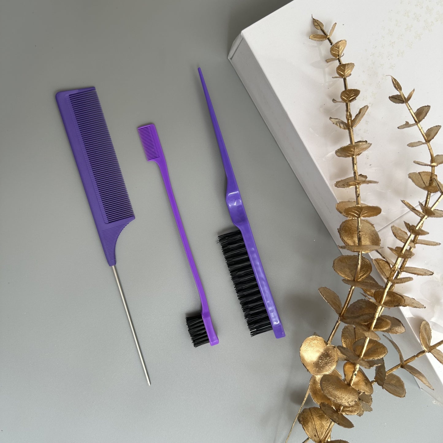 3pcs Hairdressing Tools Hair Styling Comb Set Teasing Hair Brush Rat Tail Comb Edge Brush