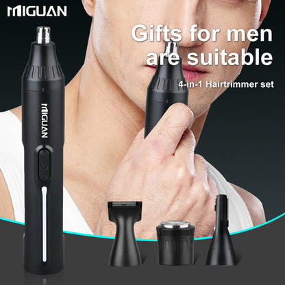 4-in-1 Professional Grooming Kit, USB Rechargeable Nose & Ear Hair Trimmer, Beard and Eyebrow Razor, Men's Personal Care Tools
