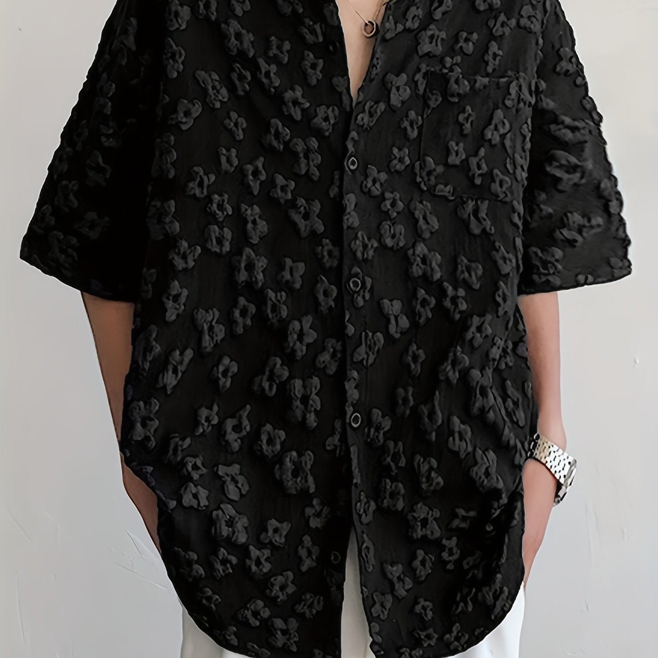 INCERUN Bohemian Floral Print Casual T-Shirt - Loose Fit, Button-Down, Polyester Blend, Machine Washer