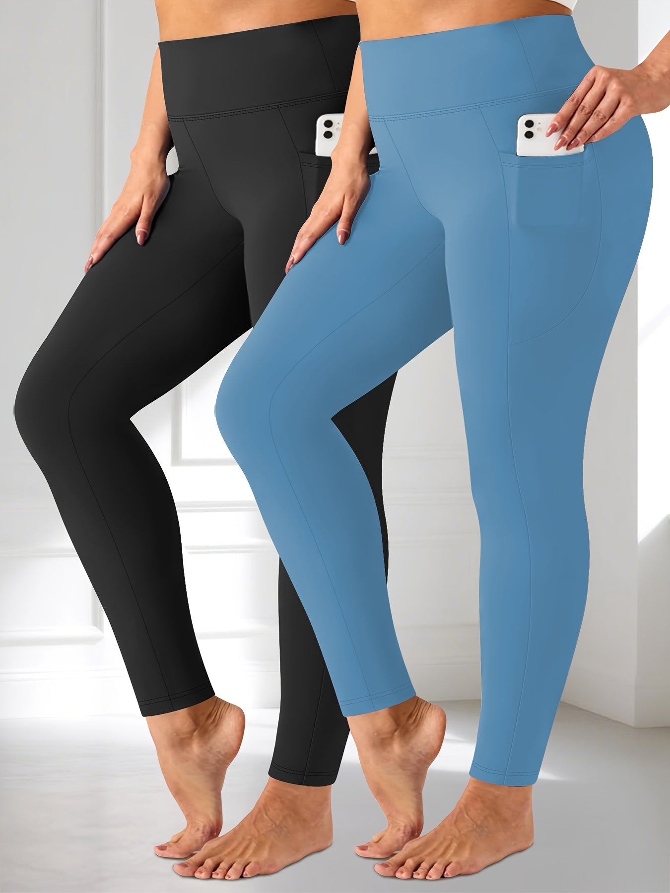 Plus Size - Two-piece set - Plus Size Crescent Pocket 9-Inch Pants (Discounted Promotional Model) - Belly Tight-Fitting Leggings with Pockets High-Waisted Pants for Women and Fitness
