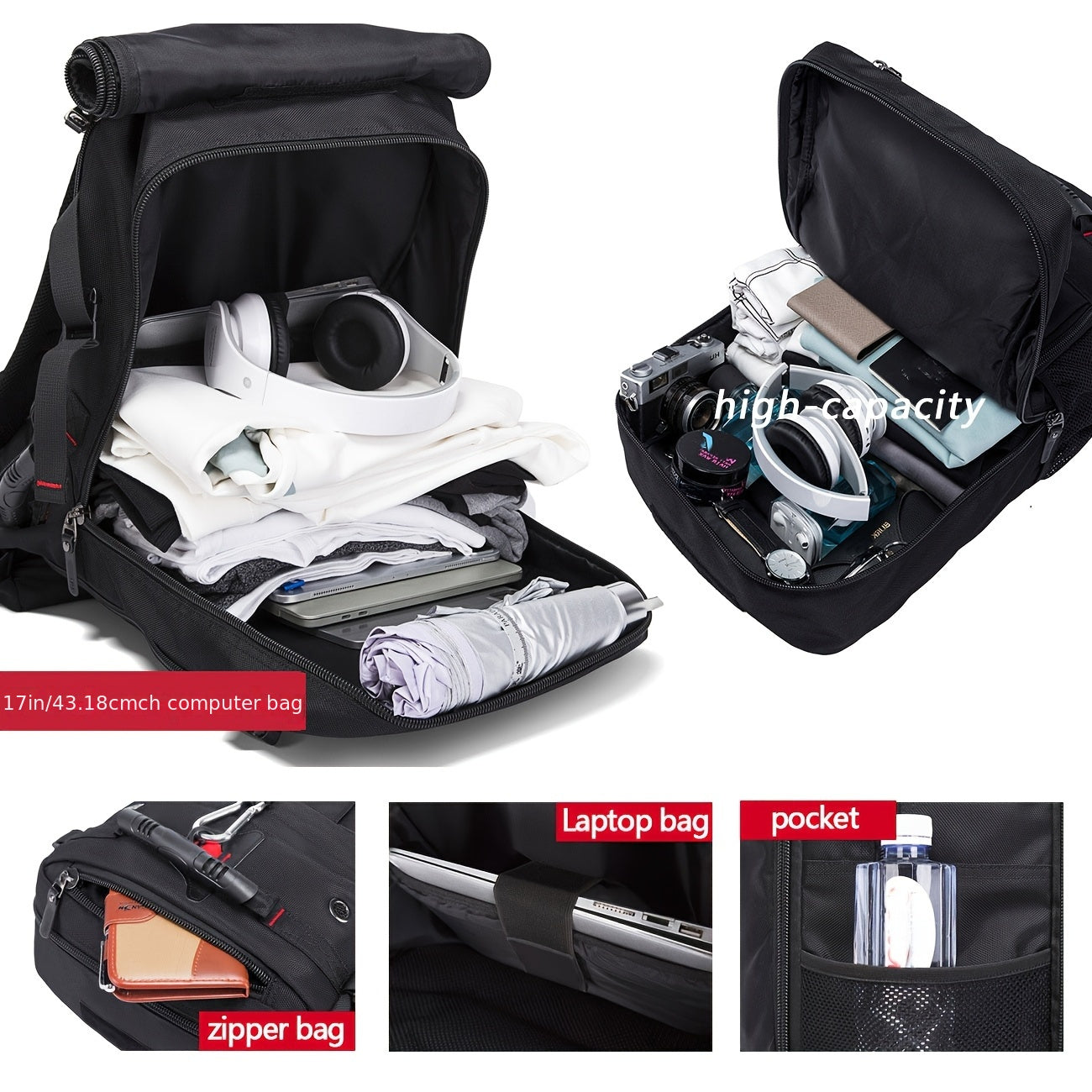 50L Large Capacity Convertible Backpack for Men - Black, Multi-Functional Hiking & Travel Bag with Laptop Compartment, Adjustable Straps, Durable Polyester Lining, Ideal for Outdoor Adventures, Sports, and Everyday Use, Trave