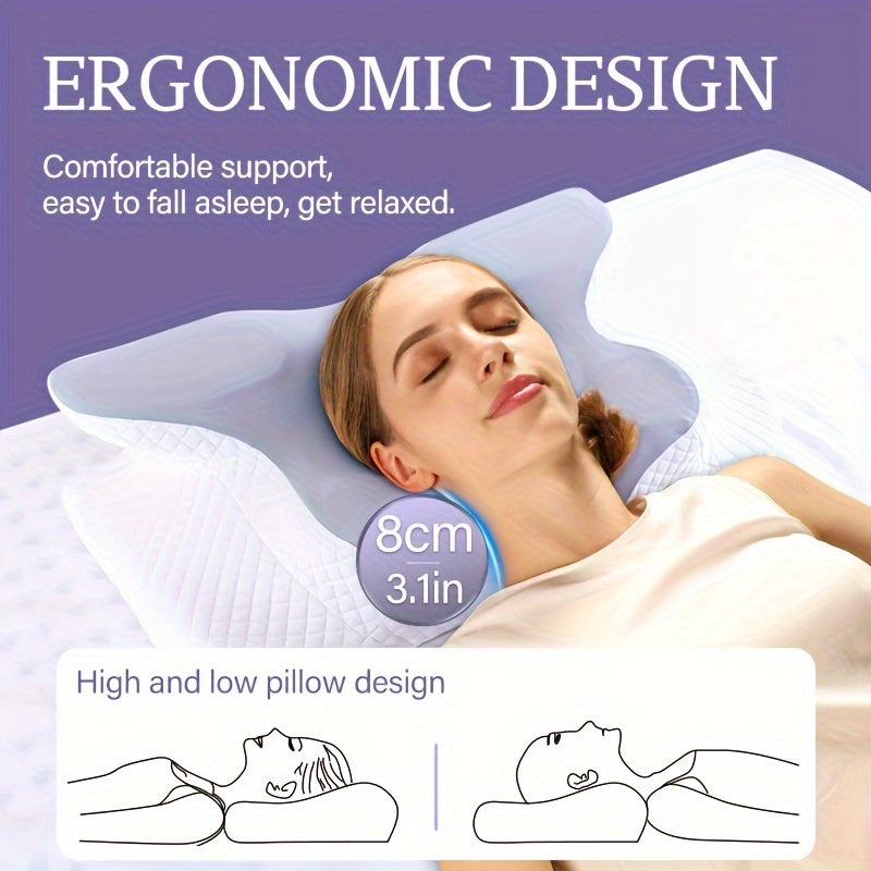 1pc Cervical Pillow - Slow Rebound Cooling Neck Support Pillow with Ergonomic Design, Machine Washable Pillowcase - Side Sleeping, Back Sleeping, Stomach Sleeping - Ideal for, Sleeping, Back Sleepers