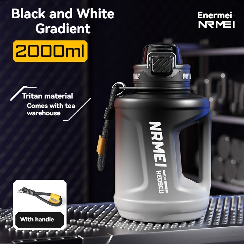 NRMEI 64oz Water Bottle with Time Marker - BPA-Free Half Gallon Hydration Flask, Large Sports Water Bottle with Straw and Lid, Handle, Suitable for Camping & Gym