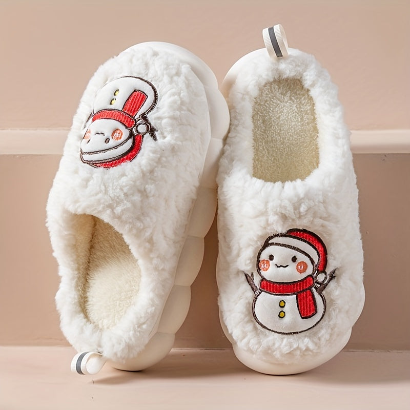 Pantufas felpudas com estampado de árvore de Natal, chinelos de inverno fechados e quentinhos para usar em casa, pantufas aconchegantes de sola macia e felpuda.