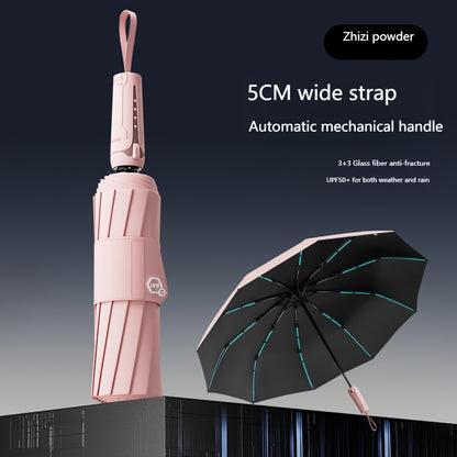 10 bone 3+3 glass fiber bone automatic folding umbrella, enlarged and thickened black rubber sunscreen coating, reinforced protective aluminum alloy skeleton, simple solid color design, unisex business sunshade dual-use umbre