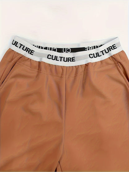 2pcs Women'S High-Waisted Wide-Leg Pants with Heart Letter Print - Casual Loose-Fit Joggers, Solid Color, All-Season Comfort, Pockets, Versatile for Casual Attire