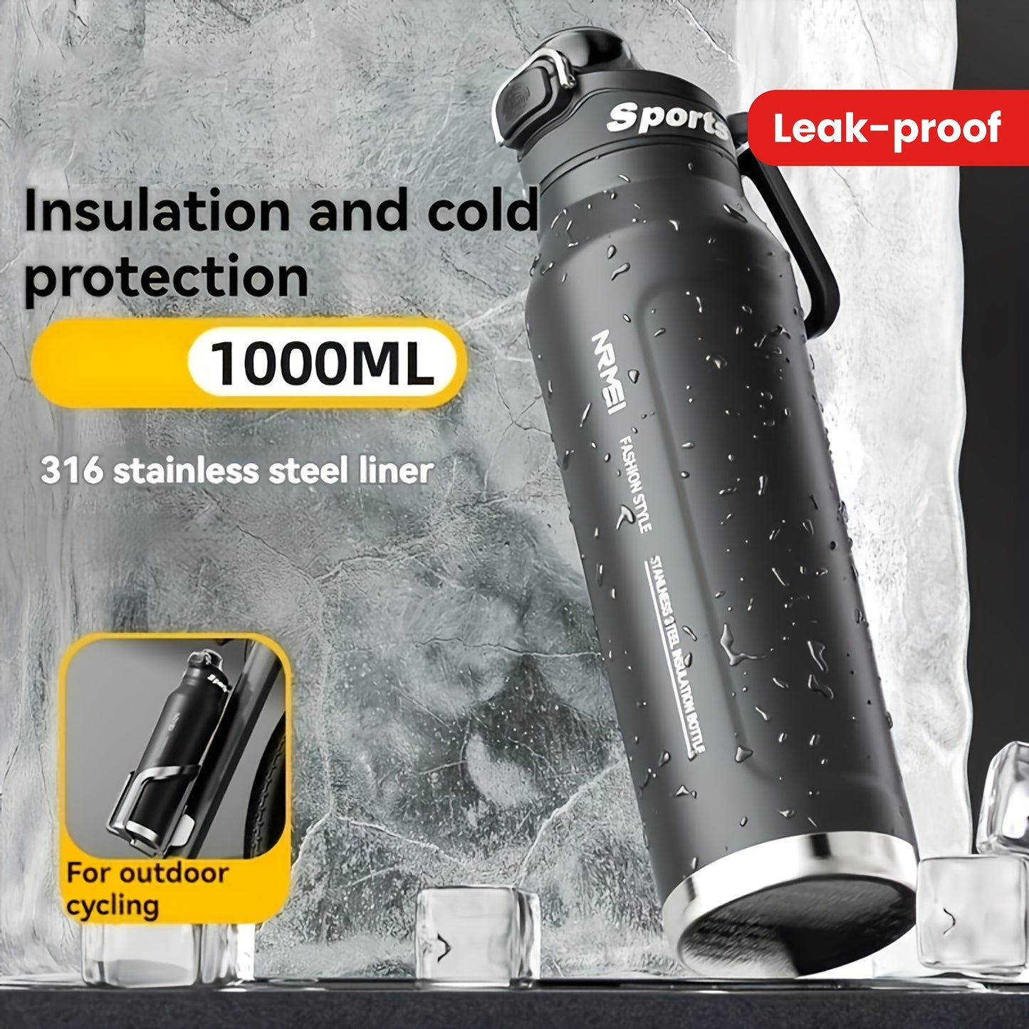 NRMEI Stainless Steel Water Bottle - 12-Hour Heat Retention, 24-Hour Cold Retention, Leak-Proof & BPA-Free with Portable Handle and Dual Drinking Cups, Perfect for Outdoor Cycling, Camping, Hiking, Valentine's Day, Mother's D