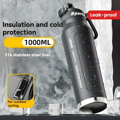 NRMEI Stainless Steel Water Bottle - 12-Hour Heat Retention, 24-Hour Cold Retention, Leak-Proof & BPA-Free with Portable Handle and Dual Drinking Cups, Perfect for Outdoor Cycling, Camping, Hiking, Valentine's Day, Mother's D