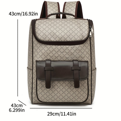 LUMG Men'S Casual Large Capacity Laptop Backpack - Brown & Beige Check Pattern, Durable, Multiple Compartments with Zipper Pockets, Ideal for Commuting, Travel, and Everyday Use, Everyday Backpack|Casual Style Backpack|Functi
