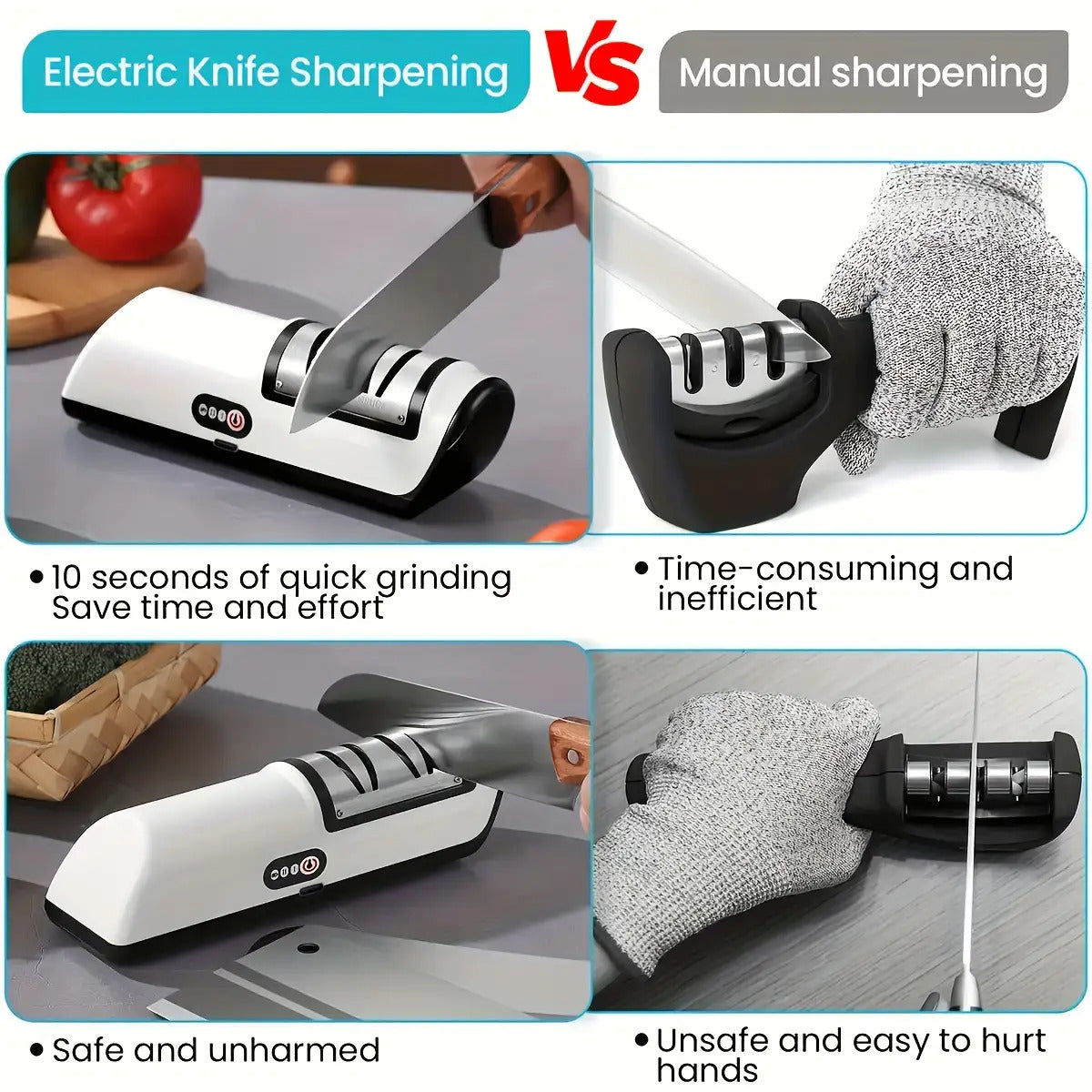 Electric Knife Sharpener with LED Light &amp; - 2-Stage Diamond Grinding System - Heavy-Duty -like Portable Sharpener for Chef, Santoku, Pocket Knives - Professional &amp; Home Kitchen Tool with Ergonomic Design ( Cable