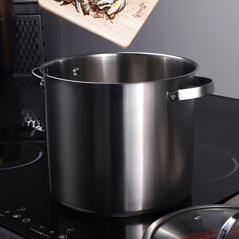 PureCook IH Stainless Steel High Pot 6/15L with Double Handle and Tempered Glass Lid - Suitable for Stew, Soup & Induction Cooking - Durable Food Grade, Even Heating, Thick Material, Non-Toxic, Cool Touch Handle, Perfect Kitc
