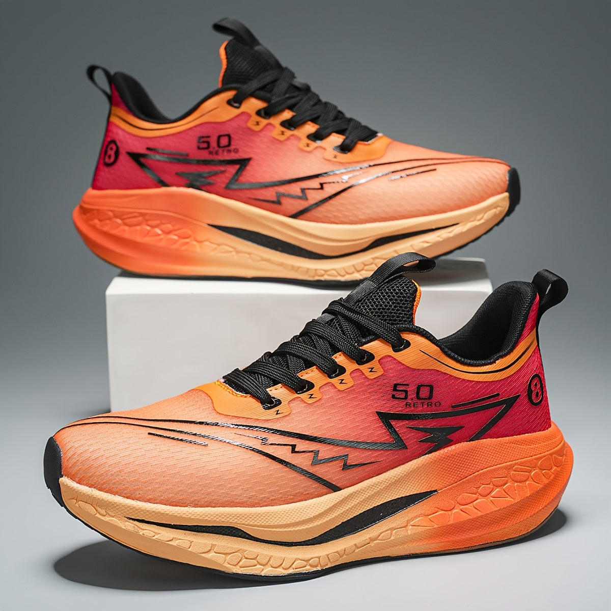 Unisex Gradient Color Breathable Running Shoes - Lightweight Cushioned EVA/TPR Sole, Geometric & Letter Print Design for Road Running, Gym, Casual Wear - All-Season Comfort Low-Top Sneakers, Gym Shoes, Athletic Footwear, Styl