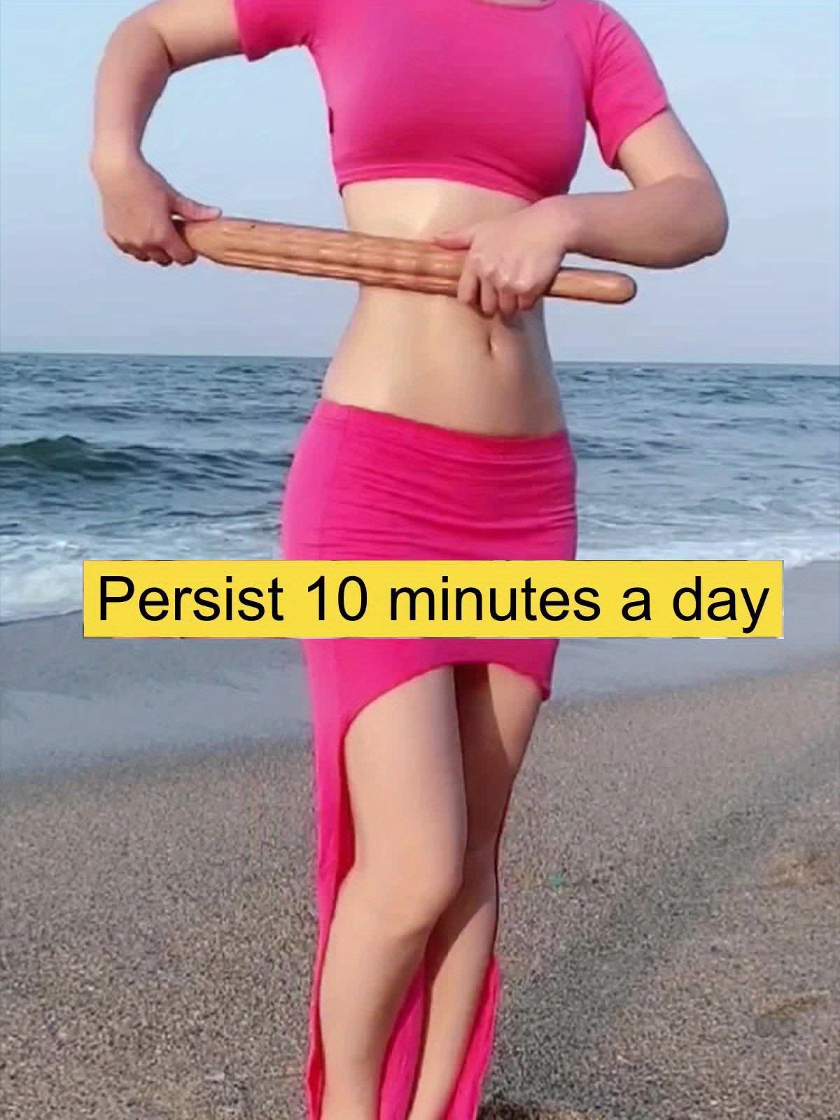 Double Row 20 Beads Carbonized Massage Stick - High Quality Wooden Meridian Roller, Suitable for the Whole Body, Professional Abdominal Gua Sha Tool, Health Care Massage Tool, Suitable for Waist/Abdomen/Legs/Hands/Back Body S