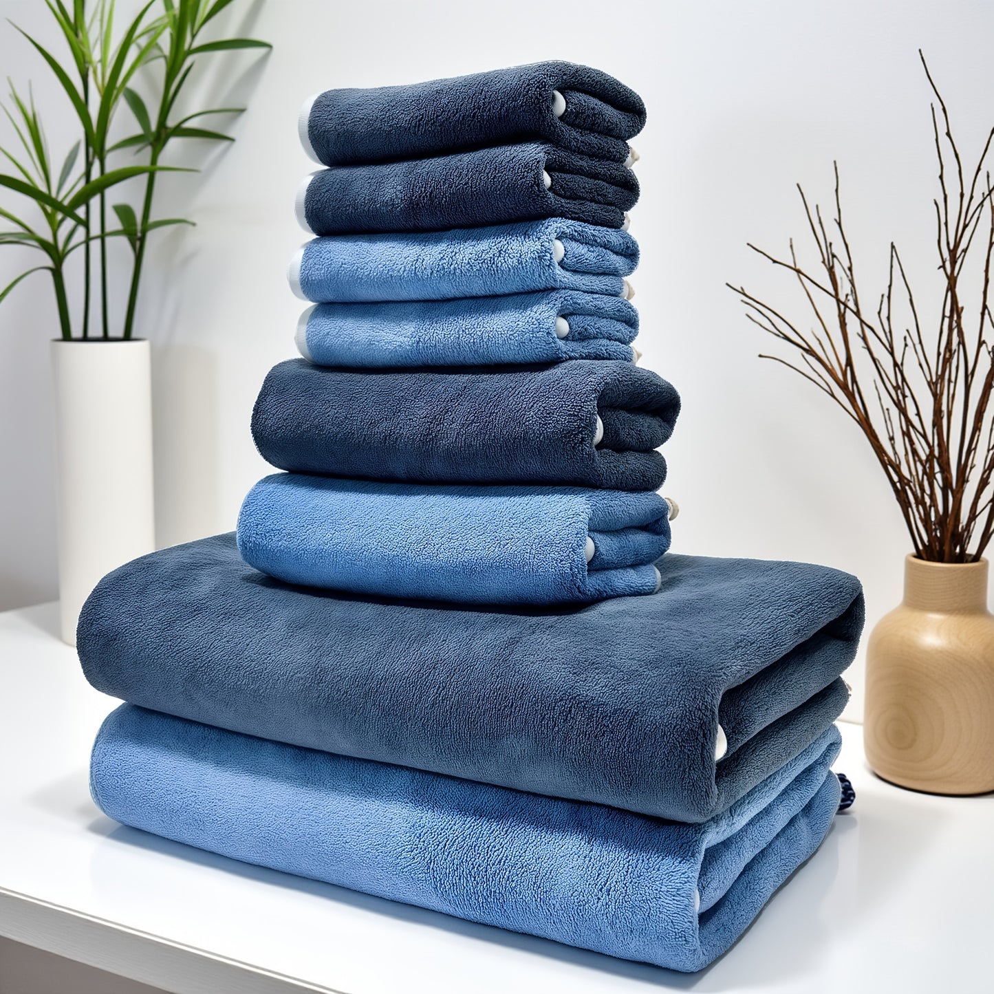 8-Pack Super Soft Coral Fleece Bath Towel Set, 2 Bath Towels 68.58 X 139.7 cm, 2 Washcloths 34.8 X 76.2 cm, 4 Square Towels 34.8 X 34.8 cm, Quick Drying, Highly Absorbent And Lightweight, Towel Bathroom Towel Set