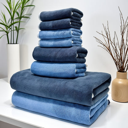 8-Pack Super Soft Coral Fleece Bath Towel Set, 2 Bath Towels 68.58 X 139.7 cm, 2 Washcloths 34.8 X 76.2 cm, 4 Square Towels 34.8 X 34.8 cm, Quick Drying, Highly Absorbent And Lightweight, Towel Bathroom Towel Set