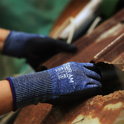 3 Pairs of Level 3 Cut Heavy Duty Work Gloves with Firm Non-Slip Grip, Durable &amp; Breathable Nitrile Foam Coating, and Touchscreen Compatible 3D-Comfort Fit