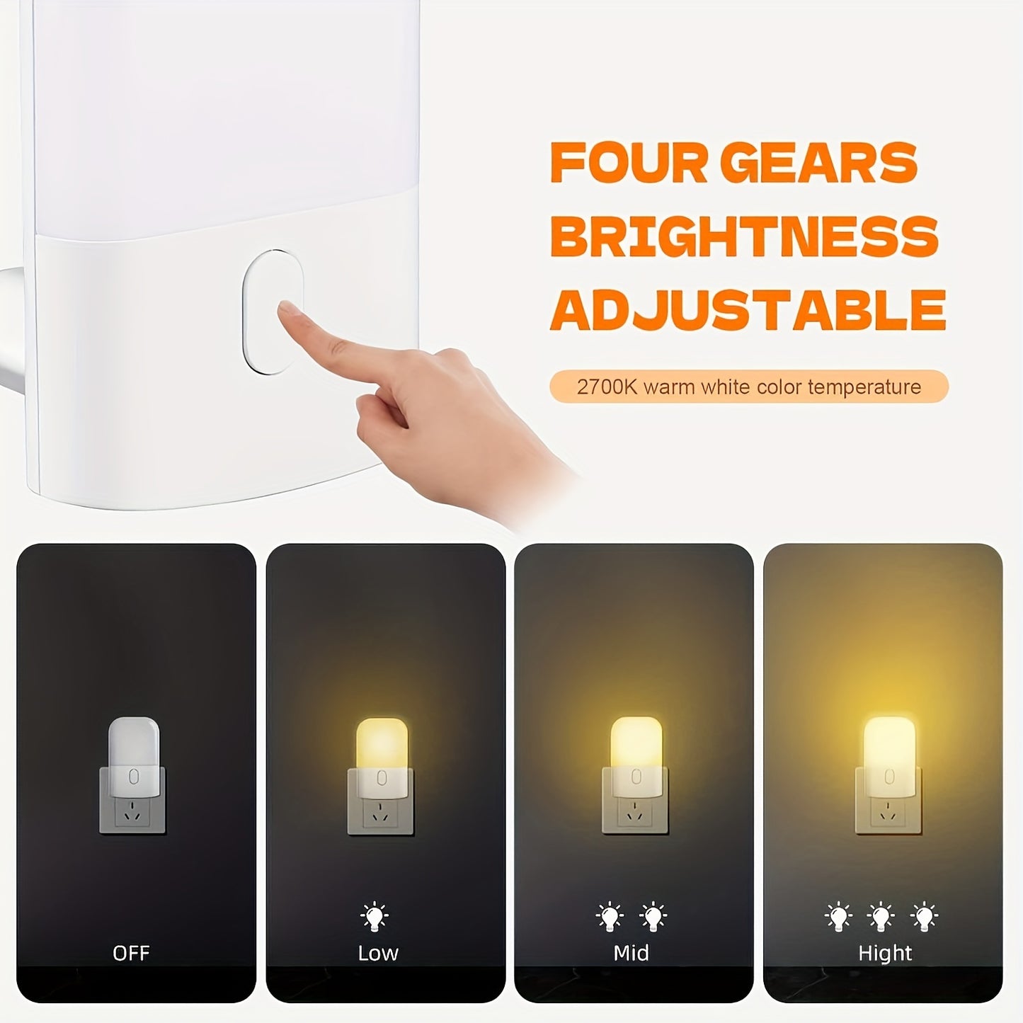 1pc/2pcs Plug-in LED Night Light, Mini Warm White LED Night Light. Bedroom, Bathroom, Kitchen, Corridor, Stairs Brightness Adjustable