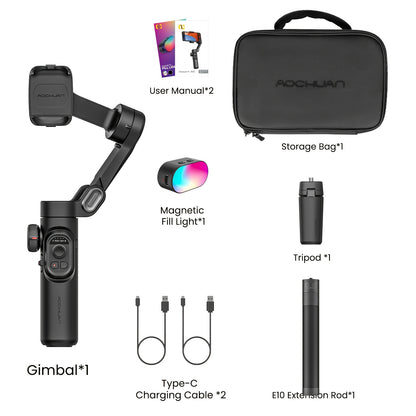 AOCHUAN 3-Axis Smartphone Gimbal Handheld Phone Stabilizer With AI 7.0 Anti-Shake, AI Face/Object Tracking Zoom & Focus Wheel Gimble For Smart Phone Video Recording Handheld Stabilizer For Video Creators 250g Payload Capacity