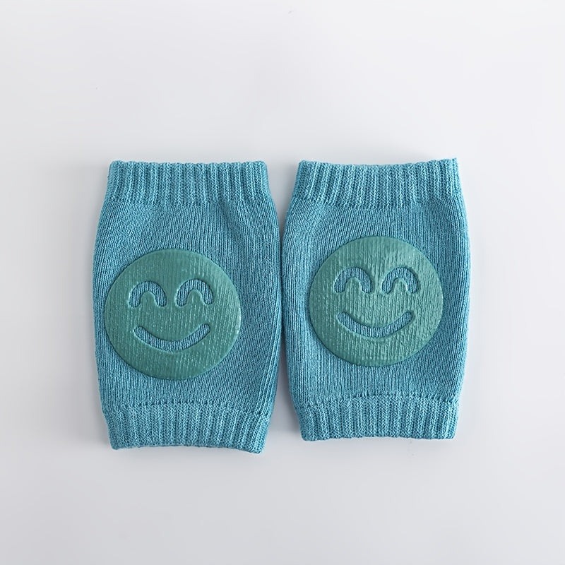 Boys Casual Knitted Knee Pads With Smile Face, Thermal Joint Protector For Autumn And Winter