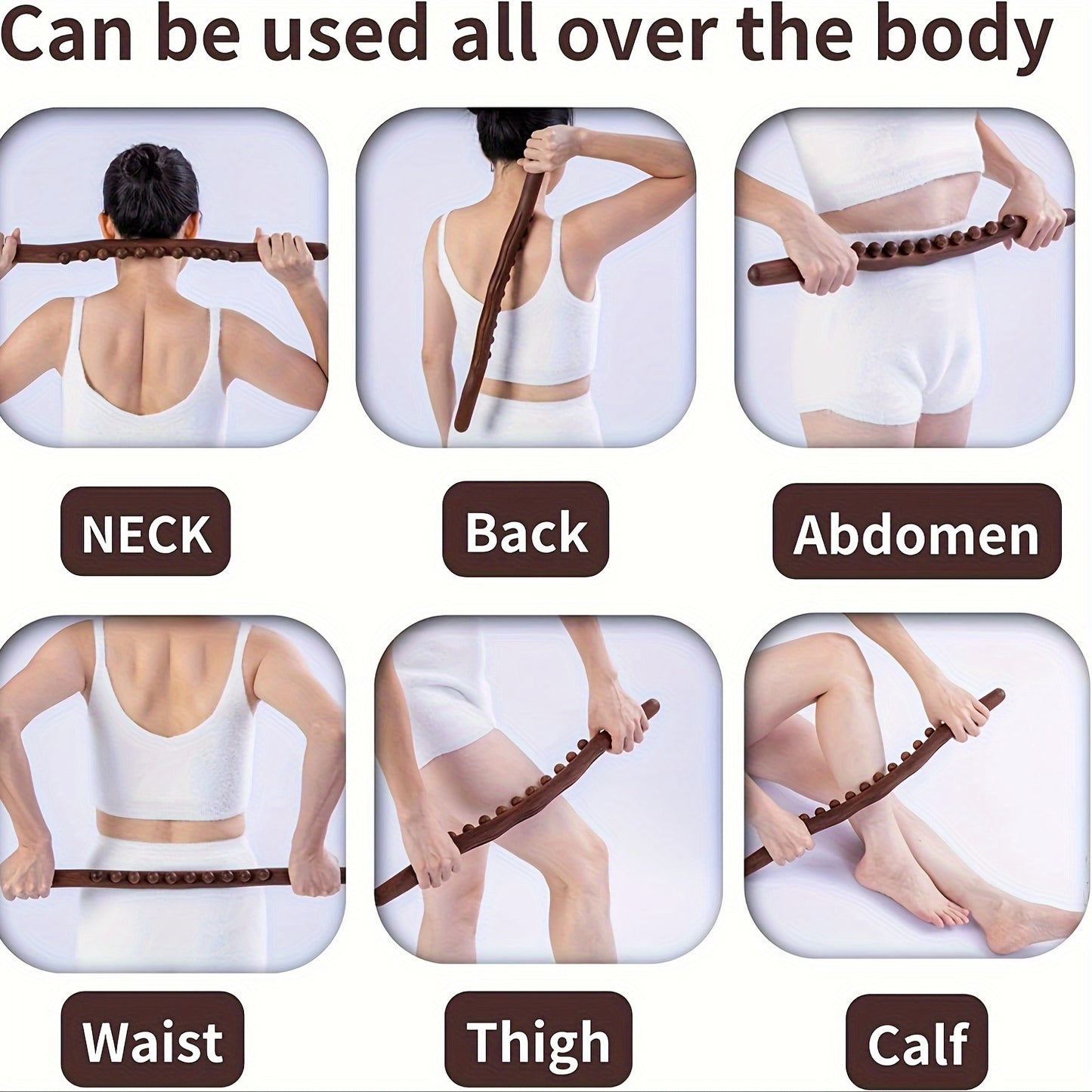 Double Row 20 Beads Carbonized Massage Stick - High Quality Wooden Meridian Roller, Suitable for the Whole Body, Professional Abdominal Gua Sha Tool, Health Care Massage Tool, Suitable for Waist/Abdomen/Legs/Hands/Back Body S