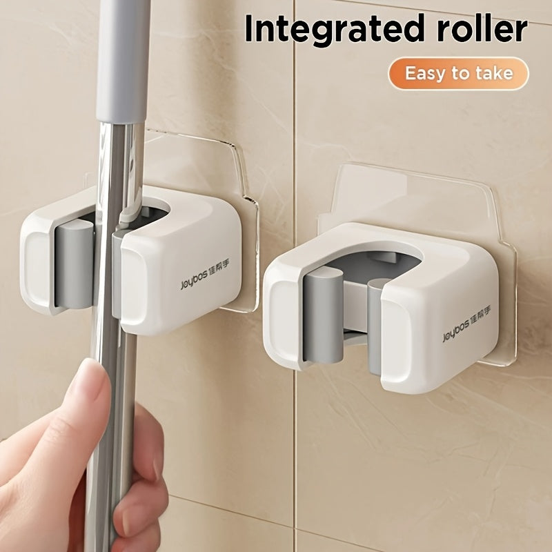 2pcs Wall Mounted Mop and Broom Holder, No-Drill, Wall-Mounted Storage Rack, Bathroom Storage Rack for Kitchen and Bathroom, Multifunctional Tools Storage Clip for Bathroom Kitchen Garden, Cleaning Accessories, Household Gadg