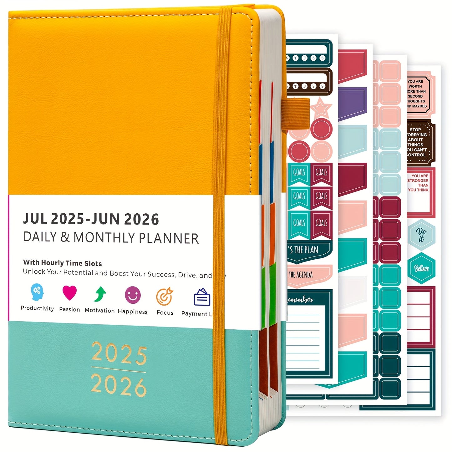 2025-2026 Academic Planner with 12-Month Labels - Daily and Monthly Management Organizer, Marker Section, Faux Leather Cover, 21.34cm x 14.48cm Adult Back Planner, Academic Planner Notebook, Organized Layo