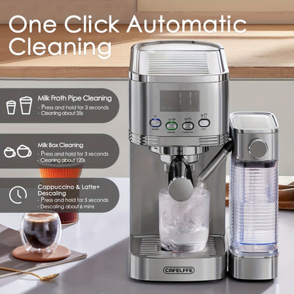 CAFELFFE Semi-Automatic Espresso Machine MK801 with Automatic Milk Frothing System, One-Touch Operation for Espresso, Latte & Cappuccino, 20BAR High Pressure, 1.3L Water Tank & 0.7L Milk Tank, Self-Cleaning Function, 1350W Po
