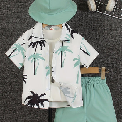 Boys' Summer Fashion Street Shirt Three-piece Set Only Selling Hats, Shirts and Shorts, Perfect for Outdoor