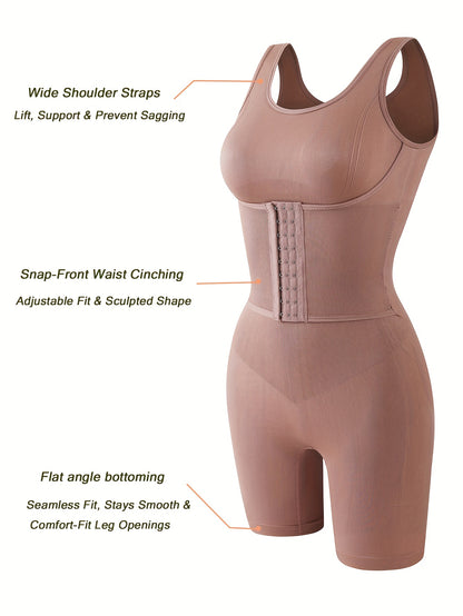 Women's Full-Body Tummy Control Bodysuit - Double-Layer High Compression Shaping Suit with Butt Lift & Waist, Smooth Curves Instantly, Brown/Black/Navy/Beige, Hand Washable One-Piece for Postpartum &