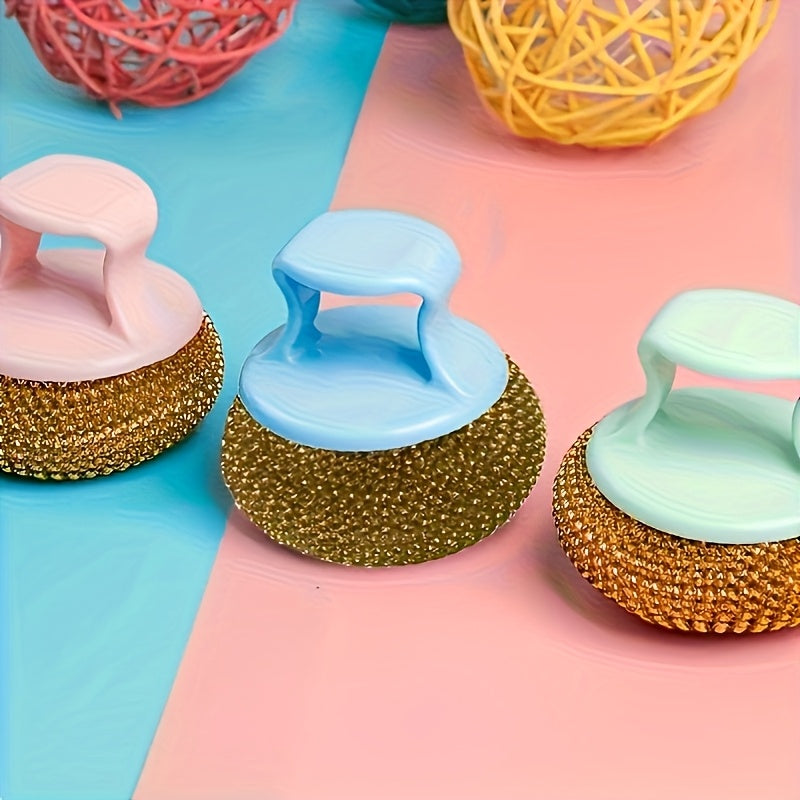 1pc Stainless steel cleaning brush with ergonomic handle - Reusable scouring ball, suitable for pots, kitchens, bathrooms, floors and outdoor use - Durable plastic and metal bristles, 1-4pcs, multi-functional scouring ball