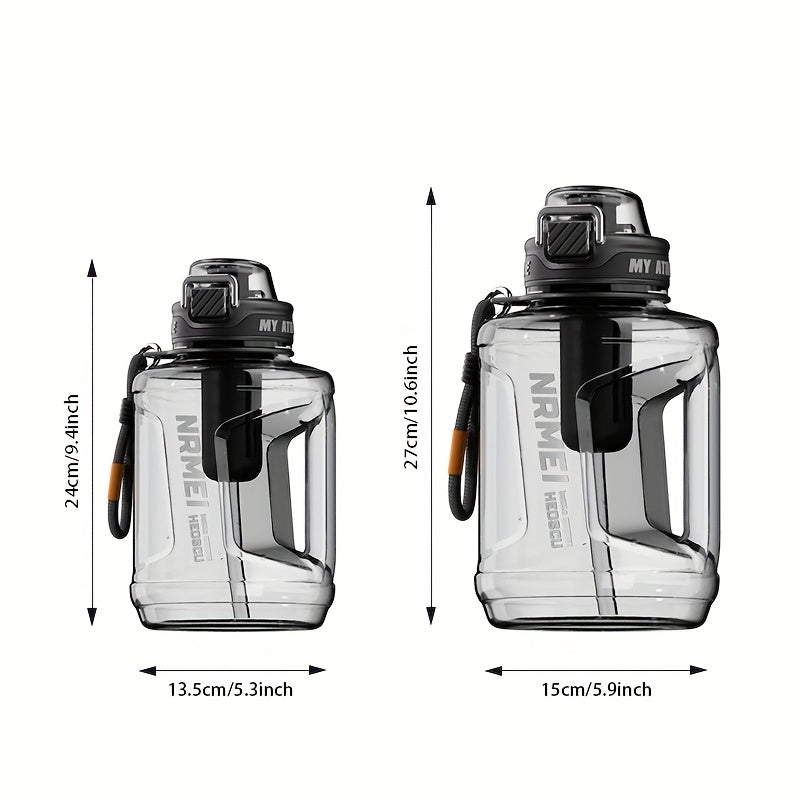 NRMEI 64oz Water Bottle with Time Marker - BPA-Free Half Gallon Hydration Flask, Large Sports Water Bottle with Straw and Lid, Handle, Suitable for Camping & Gym