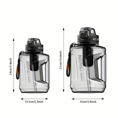 NRMEI 64oz Water Bottle with Time Marker - BPA-Free Half Gallon Hydration Flask, Large Sports Water Bottle with Straw and Lid, Handle, Suitable for Camping & Gym