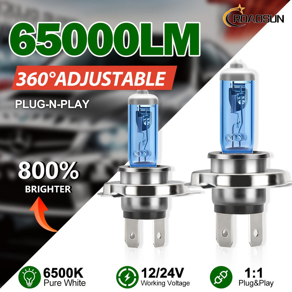 ROADSUN 2pcs 9005/HB3 9006/HB4 H1 H11 H7 H9 H4 LED Headlight Bulbs, Super Bright 6500K White, 800% Brightness Plug & Play High Low Beam for Cars, Trucks, SUVs, Truck Lighting Solution, Without Battery