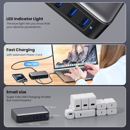 200W USB-C Fast Charger with GaN III Tech, 8 Ports PD & QC, PPS Multi-Socket Adapter, 65W High Power Compatible with MacBook Pro/Air, iPhone, iPad Pro, Galaxy, Steam Deck, Dell, VIVO, Oppo, Xiaomi - European Standard Plug, La