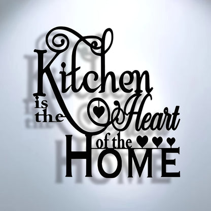 2D Flat, 1pc "Kitchen is the Heart of the Home" Metal Wall Decor - Elegant Script Kitchen Sign with Heart Accents - Durable Metal Art Plaque for Home, Cafe, Restaurant, Bar - Warming Gift for Cooks and Home Decorators, Cafe