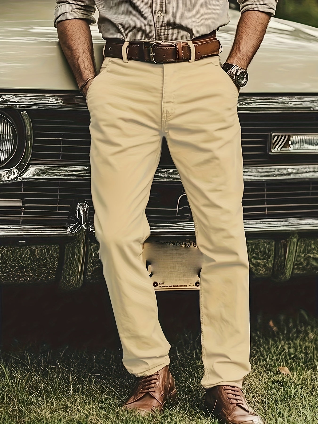 2pcs Men's Stretch Chino Pants - Straight-Leg Business Casual Trousers with Elastic Waistband, All-Season Formal &amp; Everyday Pants for Office, Meetings, and Casual Attire, Modern Pants, Comfortable Fit, Versatile