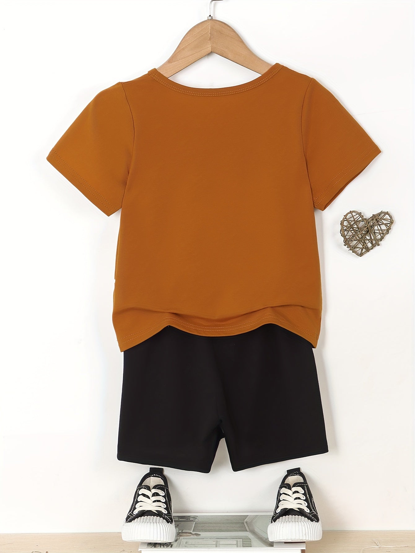 2pcs Set of Boys' Summer Striped Print Round Neck Short Sleeve T-shirt and Casual Shorts