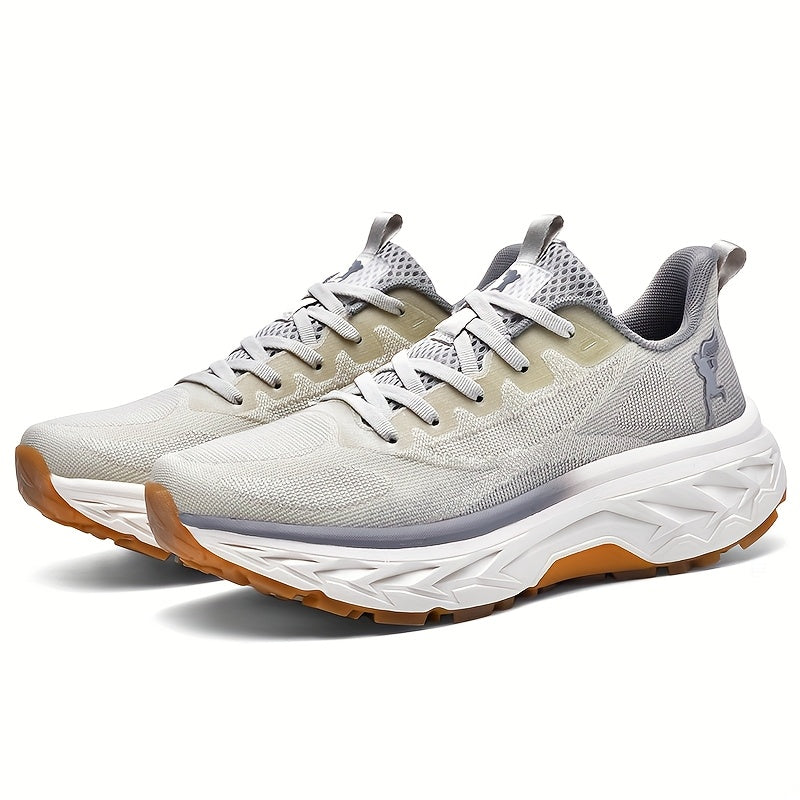 Calçado desportivo para homem para todas as estações, sola macia MD, topo em malha respirável, design leve, sola grossa, calçado moderno para corrida, viagens, caminhadas e campismo.