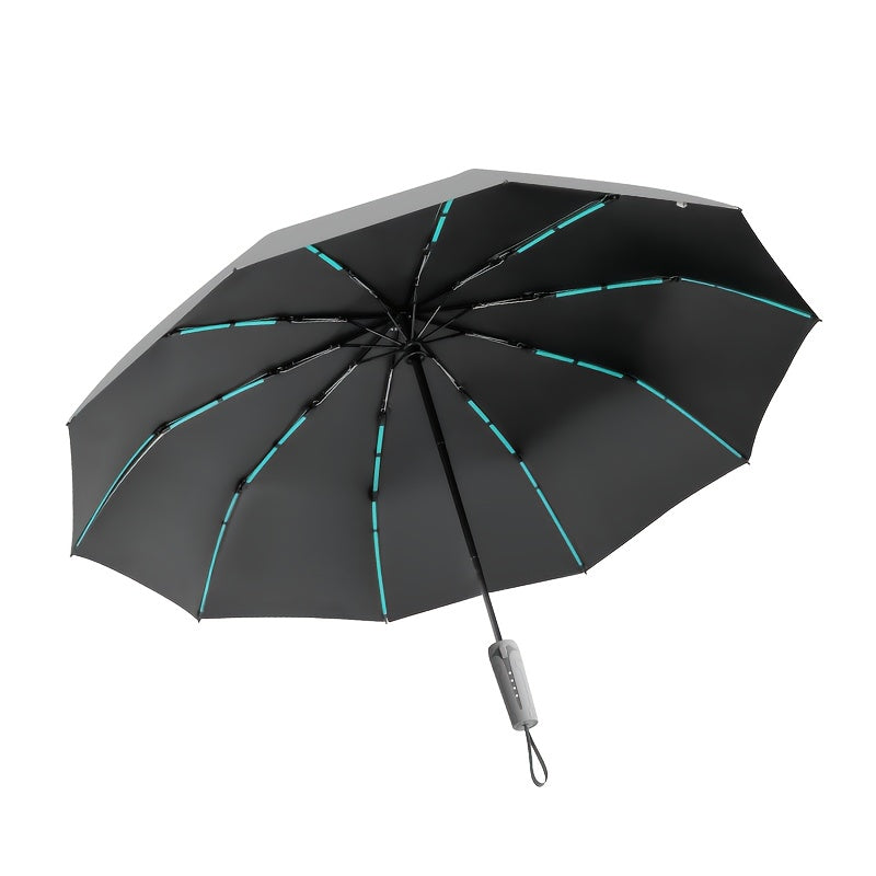 10 bone 3+3 glass fiber bone automatic folding umbrella, enlarged and thickened black rubber sunscreen coating, reinforced protective aluminum alloy skeleton, simple solid color design, unisex business sunshade dual-use umbre