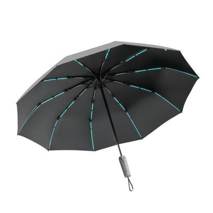 10 bone 3+3 glass fiber bone automatic folding umbrella, enlarged and thickened black rubber sunscreen coating, reinforced protective aluminum alloy skeleton, simple solid color design, unisex business sunshade dual-use umbre