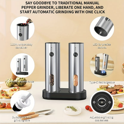 1pc/2pcs - CLITON Rechargeable Salt And Pepper Grinder Set, Salt And Pepper Grinder Electric 2pcs, Rechargeable Salt And Pepper Shakers Set, Electric Salt And Pepper Container, USB Rechargeable with LED Light, Multiple Style