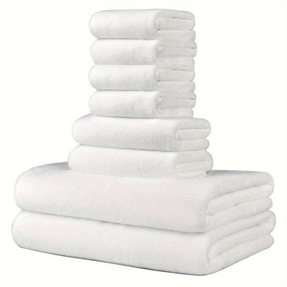 8-Pack Super Soft Coral Bath Towel Set, 2 Bath Towels 68.58 x 139.7 cm, 2 Hand Towels 34.8 x 76.2 cm, 4 Square Towels 34.8 x 34.8 cm, Quick Drying, Quick Absorbent and Lightweight, Outdoor Fitness, Camping Towels Bathroom Tow