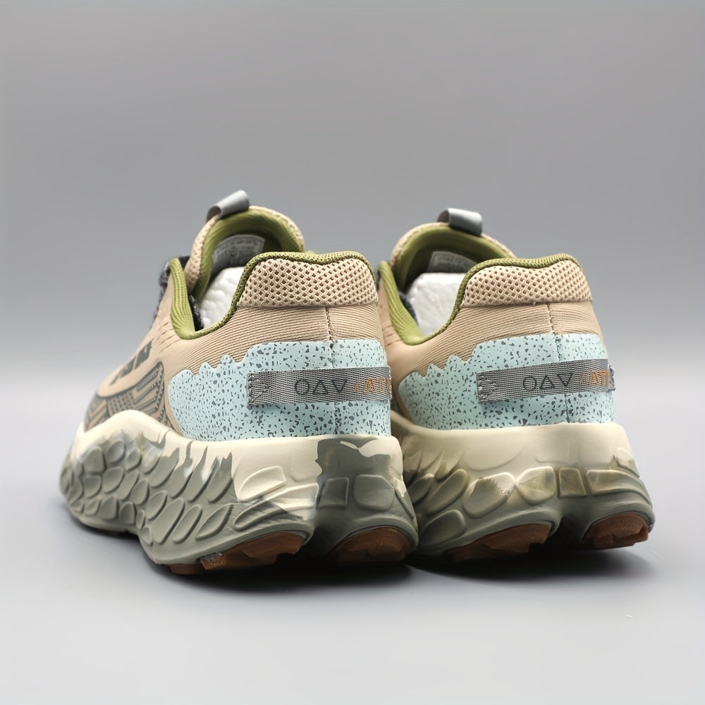 Men'S Casual Sports Shoes, Low Top Lace Up Fabric Upper, Rubber MD Sole, Breathable, Anti-Slip, Comfortable, Lightweight, Shock Absorption, Round Toe, Stripes Pattern, for Outdoor Running, Hiking, Daily Wear, Spring/Summer